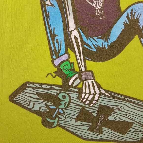 Vintage WEST 49 Tee Shirt Kids Medium US M Skateboard Skeleton Skull Lime Green - Picture 9 of 12